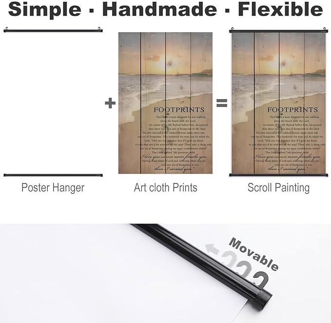 Footprints in the Sand Religious Canvas Wall Art Posters, Inspirational Beach Sunset Poem Print Poster (Black Axis 24x36inch, Footprints(1))