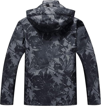 OTU Men's Lightweight Waterproof Hooded Rain Jacket Outdoor Raincoat Shell Jacket for Hiking Travel