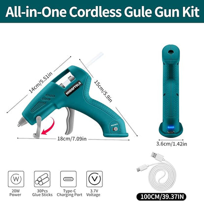 Cordless Hot Glue Gun with 30 Premium Glue Sticks, 20W Cordless Glue Gun, 90s Fast Preheating, 2600mAh Type-C Rechargeable for School Craft Arts, DIY, Home Repairs & Gift Making