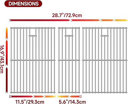 28.7'W'x16.96''D Grill Grates Replacement for Nexgrill 720-0882A,Silver Stainless Steel Grill Grate for Char-Broil 463242716 ，3Pack Grill Grates for Members Mark 720-0882D