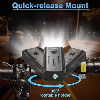 Bike Lights for Night Riding Gyhuego, Bright USB Rechargeable Front Bicycle Lights with Power Bank Function Easy to Install for Men Women Kids Road Mountain Safety Night Cycling