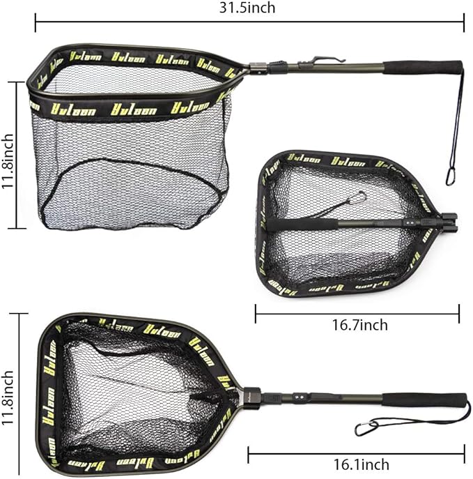 YVLEEN Floating Fishing Net - Folding Fishing Landing Net with Rubber Coating Mesh for Easy Fish Catch and Release, Fishing Net for Freshwater and Saltwater