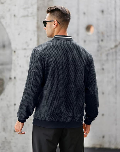 Mens Casual Jacket Loose Fit Lightweight Jacket Varsity Bomber Jacket with Zipper