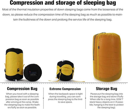 Mountaintop Down Sleeping Bag, 15F 650 Fill Power - Ultralight Compact Portable Hiking Camping Sleeping Bag with Compression Sack for Adults, Teens