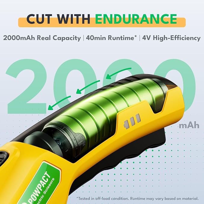 Powpact® High Speed Cardboard Cutter, Cordless Electric Scissors for Cardboard Fabric Carpet, Automatic Electric Box Cutter with Safety Lock - Rechargeable Battery, Heavy Duty Power, Rotary Cutting