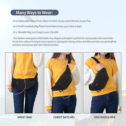 DAITET Crossbody Fanny Pack for Men&Women,Large Waist Bag & Hip Bum Bag with Adjustable Strap for Outdoors Workout Traveling Casual Running Hiking Cycling