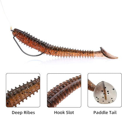 RUNCL Swimbaits Paddle 10/20/30/40PCS, 5/4/3/2 Inchs Paddle Tail, Soft Lure for Trout Crappie Bass, Durable Plastic Bait Swimmer for Saltwater/Freshwater, Fishing Lover's Gift