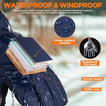 rivmount Winter Waterproof Ski Snow Warm Gloves for Women Men, Windproof Cold Weather Thermal with Touchscreen Fingers, for Running Driving Cycling Hiking Biking Outdoor Sports Daily Work