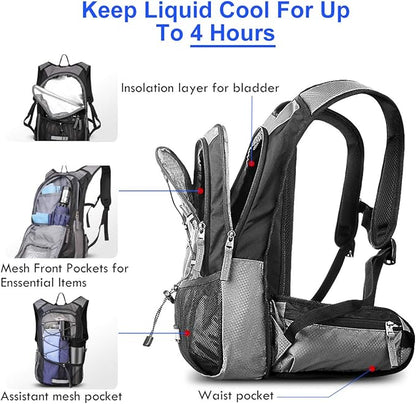 Hydration Pack, Insulated Hydration Backpack with 2L BPA Free Water Bladder and Storage, Hiking Backpack for Men, Women, Kids for Running, Cycling, Camping - Keep Liquid Cool up to 5 Hours