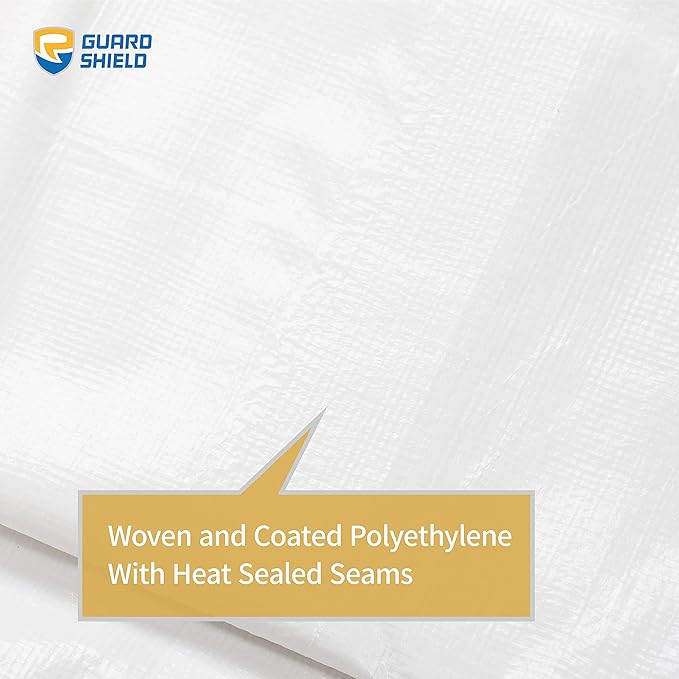 GUARD SHIELD Heavy Duty Tarp 30x30 Feet White Multi Purpose Thick Waterproof Poly Tarp Cover 10mil