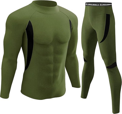 UNIQUEBELLA Men's Thermal Underwear Sets Top & Long Johns Fleece Sweat Quick Drying Thermo Base Layer
