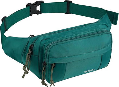 WATERFLY Fanny Pack Waist Packs: Large Crossbody Fanny Packs for Women Men with 5 Zipper Pockets Adjustable Strap Waist Bags Hip Pack for Traveling Cycling Running Hiking-Cyan
