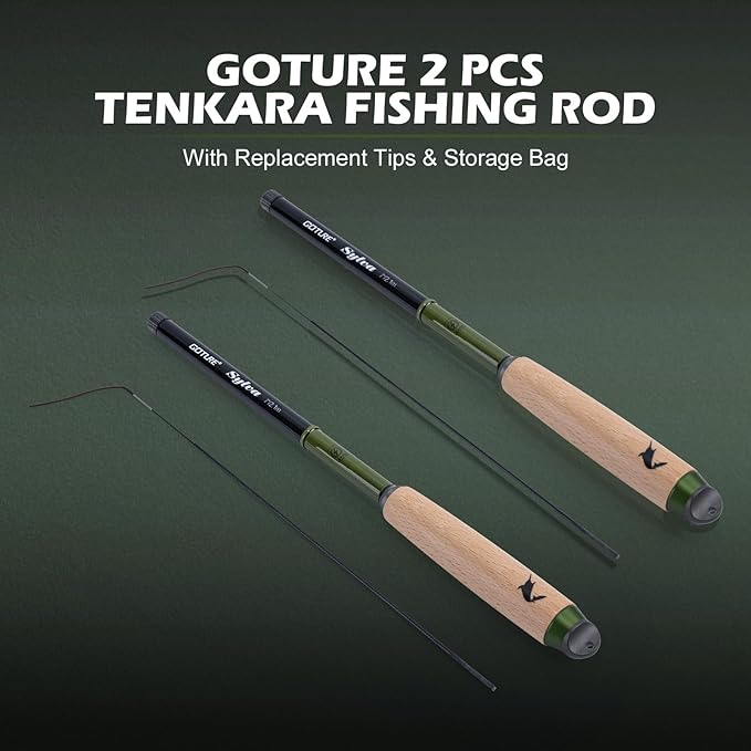 Goture 2pcs Tenkara Fishing Pole for Streams, Rivers, Ultralight Carbon Fiber Fishing Rods Inshore Stream Trout Pole for Micro Fishing