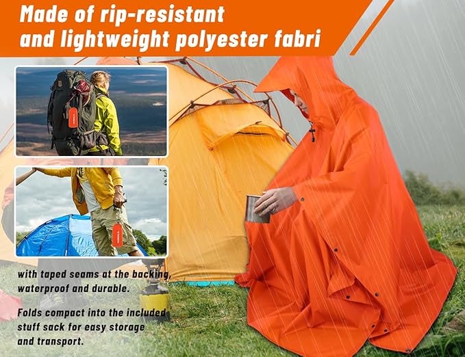 TOMSHOO Multifunctional Raincoat with Hood Hiking Cycling Rain Cover Lightweight Poncho Rain Coat Outdoor Camping Tent Mat