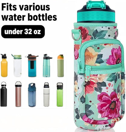 Insulated Water Bottle Holder Sling Bag with Phone Pocket, Adjustable Crossbody Strap for Walking, Hiking, Camping, Fishing