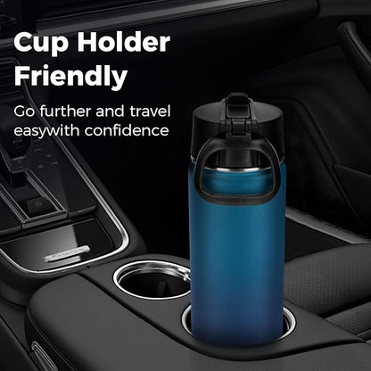 Neihepal 22 oz Insulated Water Bottle with Straw Lid, Double Walled Vacuum Stainless Steel Water Bottles Leak Proof, Wide Mouth (Dark Night,1 Pack)