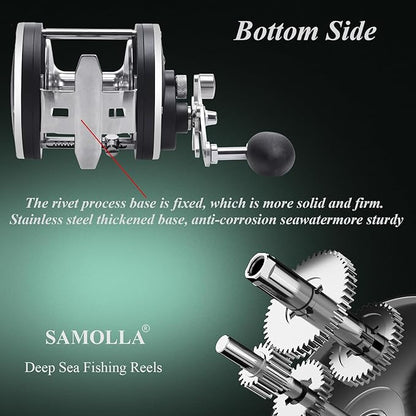 Deep Sea Fishing Reels 44-66Lb Max Drag for Saltwater or Freshwater Ocean Conventional Reel Saltwater Fishing Reel for Tuna Sailfish Swordfish