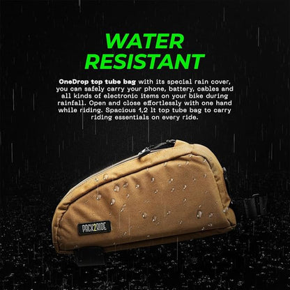 Onedrop Bike Frame Bag - Water Resistant Top Tube Bike Bag with Durable Cordura Fabric, Front Bicycle Storage & Bikepacking Pouch, Cycling Accessories for Biking Travel (Coyote)