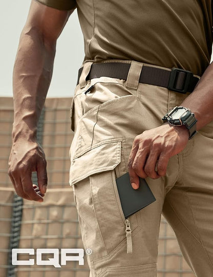 CQR Men's Flex Stretch Tactical Pants, Water Resistant Ripstop Cargo Pants, Lightweight EDC Outdoor Work Hiking Pants