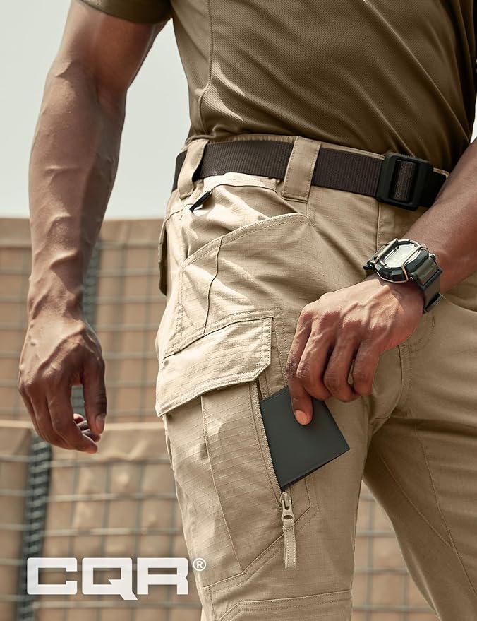 CQR Men's Flex Stretch Tactical Pants, Water Resistant Ripstop Cargo Pants, Lightweight EDC Outdoor Work Hiking Pants