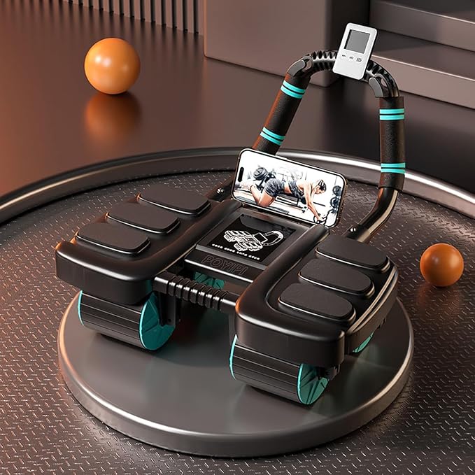 2025 New Ab Wheel Roller with Elbow Support - Automatic Rebound Abdominal Wheel Roller, The Upgraded Four-wheel Abdominal Wheel Core Workout Equipment Home Gym Abs Machine