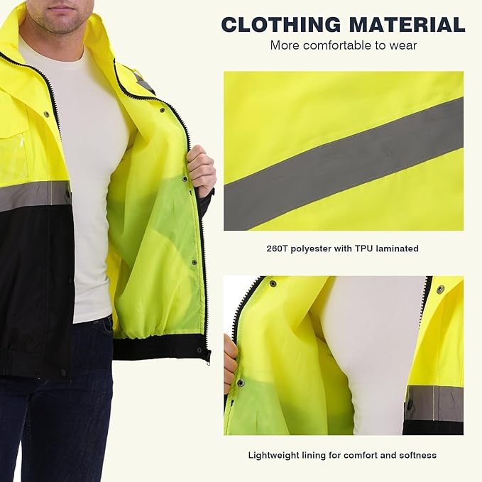 SKSAFETY Hi Vis Reflective Rain suits for Men Waterproof - High Vis Safety Rain Jacket, High Visibility Raincoat for Men