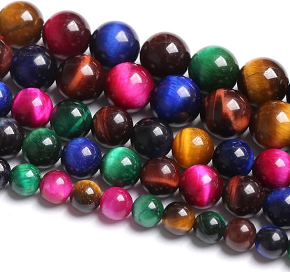 10mm 36PCS Colorful Tiger Eye Natural Stone Beads Crystal Spacer Loose Beads for Jewelry Making DIY Bracelet 1 Strand 15 inches