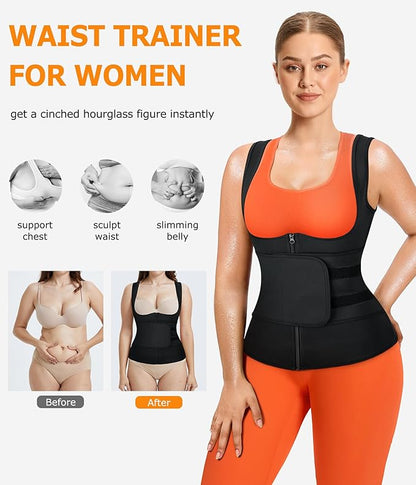 TrainingGirl Sauna Sweat Suit for Women Waist Trainer Workout Faja Weight Vest Body Shaper Shirt Band