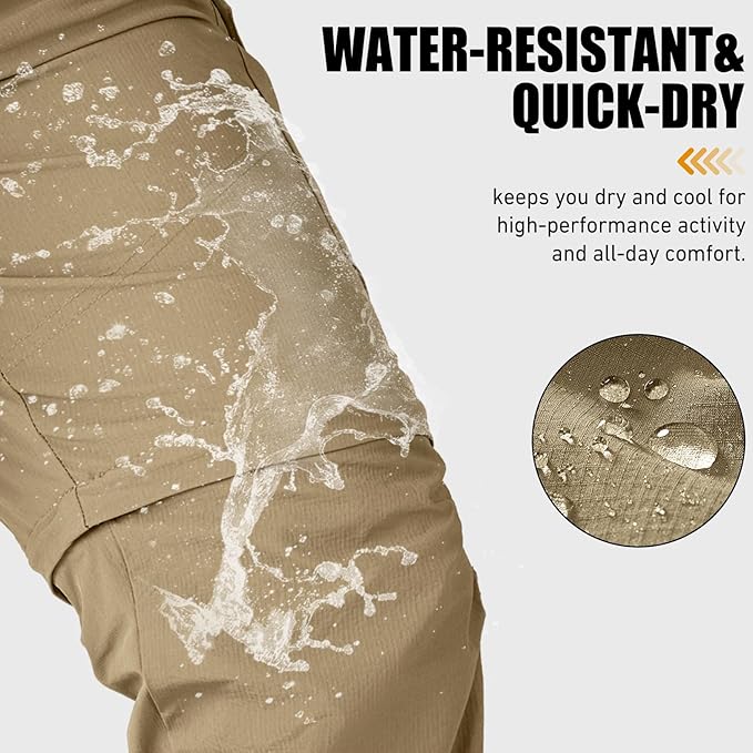 Mens Hiking Convertible Pants Quick Dry Waterproof Zip Off Lightweight Cargo Safari Fishing Work Pants Trousers with Belt