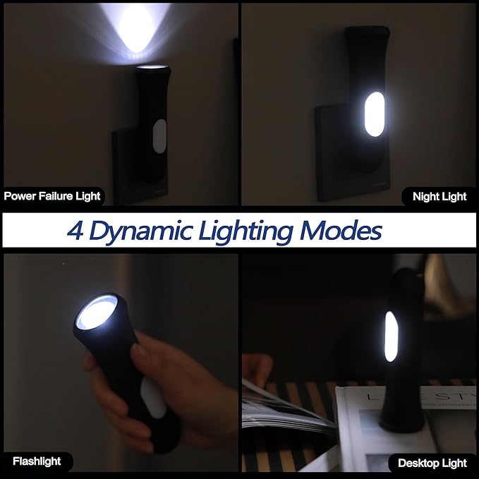 4 in 1 Emergency Lights for Home Power Failure, 2 Pcs Rechargeable LED Flashlight Plug in Wall, Automatic Turn-On Power Outage Night Light Flashlight for Hurricane Preparedness Items