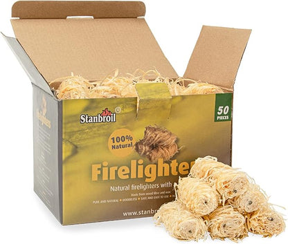 Stanbroil 50 pcs Fire Starters, Natural Charcoal Fire Starters Super Fast Lighting Perfect for Barbecue Grills, Smokers, Wood Stove, Campfires and Outdoor Fireplaces