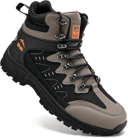 QUH Men's Outdoor Hiking Shoes Breathable Waterproof Non-Slip Mid-Cut Sports Shoes for Fitness, Outdoor Camping, Walking