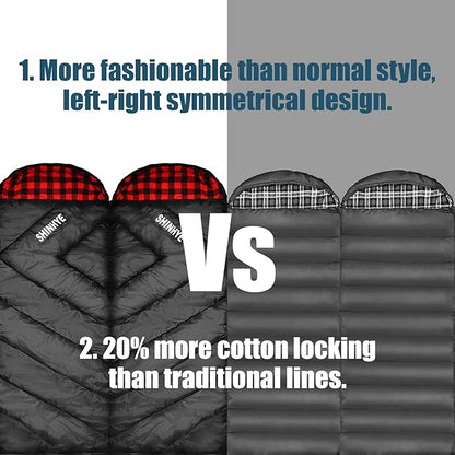 ShinHye 0 Degree Sleeping Bag for Adults - Cotton Flannel 4 Season Cold Weather Winter, XXL Big and Tall Camping Sleeping Bag with Compression Sack