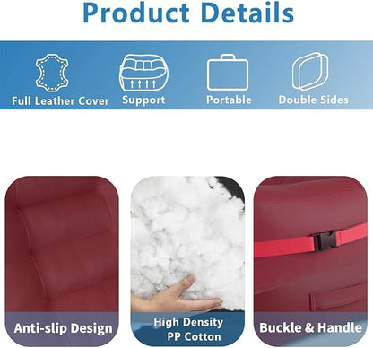 YOUFI Leather Seat Cushion Extra-Thick Booster for Office Chair to Rise Height - Full Filling for Support - with Breathable Cover, Handle and Buckle - Relieves Back Pain – 18"x16"x6" (Red)