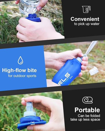 Soft Running Water Flask Soft Flasks Collapsible Soft Water Bottles Small BPA-Free for Sports Hiking Hydration Pack 5oz/8oz/17oz(BLACK,5oz*2)