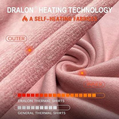 WOWENY Women Thermal Long Sleeve Shirt Fleece Lined Basic Fitted Tops Lace V Neck Undershirts Winter Tight Base Layer