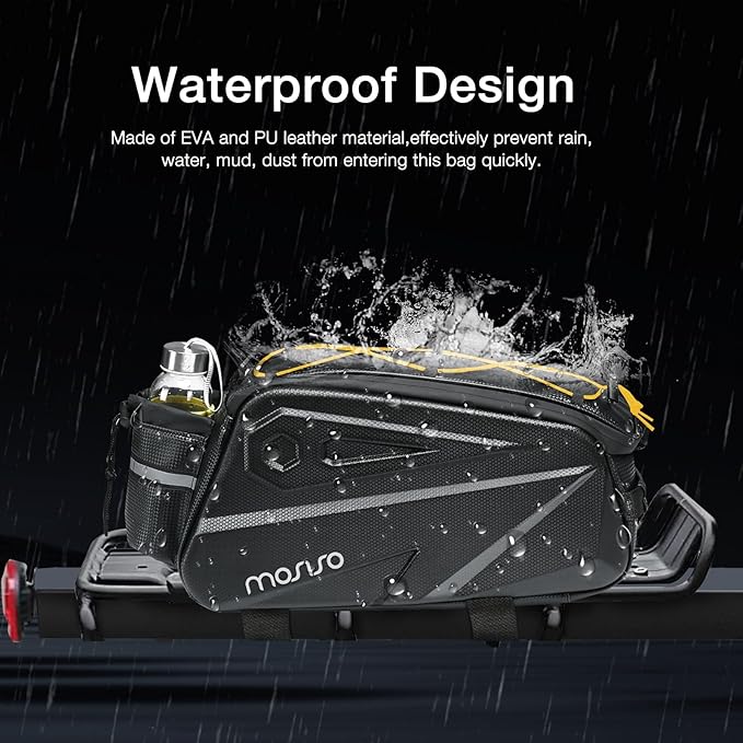 MOSISO Bike Rack Bag, Waterproof Bike Rear Rack Handbag Bicycle Trunk Bag, 14L EVA Mountain Bicycle Rear Seat Storage Saddle Pouch Cycling Luggage Pouch with Shoulder Strap, Yellow