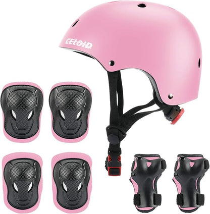 Kids Bike Skateboard Helmet Pad Set,Toddler Cyling Protective Gear Knee & Elbow Pads Wrist Guards for 5-8-10-12-14-16 Years Girls Boys Bicycle Scooter Roller Skate Inline Skating Rollerblading