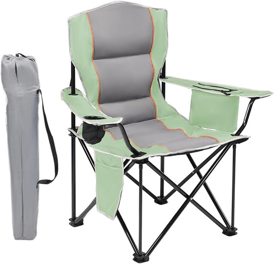 XMT Premium Padded Folding Chair, Extra Wide & Heavy Duty 450lbs Capacity, Portable Camping Chair with Insulated Cooler, Cup Holder & Storage, Compact Foldable for Outdoor, Beach, Picnics