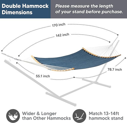 SUNCREAT Hammocks Two Person Tree Hammock, Heavy Duty Curved Bar Hammock for Poolside, Garden, Backyard, Patio, 450lbs Capacity, Navy