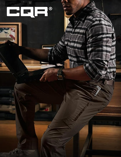 CQR Men's Flex Stretch Tactical Pants, Water Resistant Ripstop Cargo Pants, Lightweight EDC Outdoor Work Hiking Pants