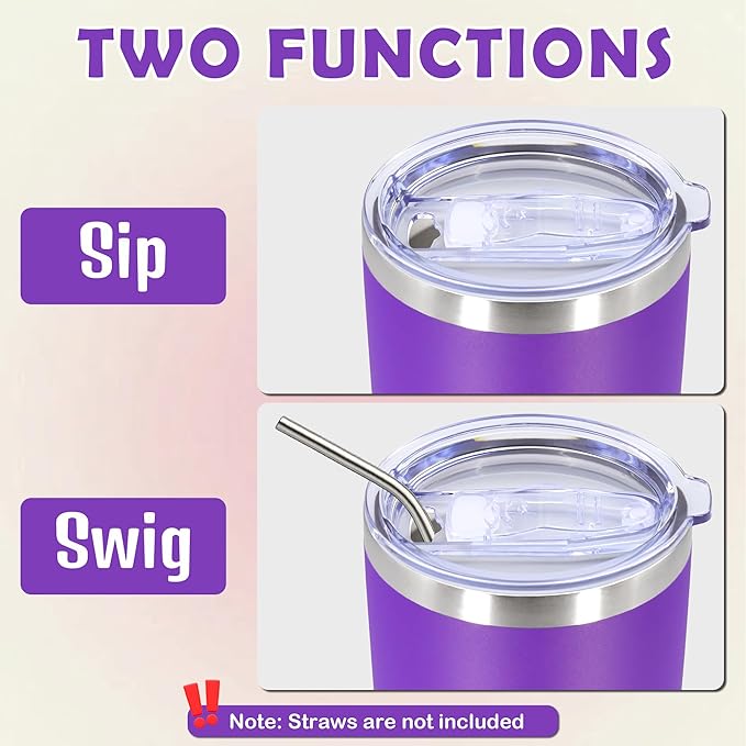 20oz Tumbler Bulk Stainless Steel Tumbler Cup with Lid Vacuum Insulated Double Wall Travel Mug, Durable Powder Coated Travel Coffee Tumbler Mug for Hot & Cold Drinks, Purple,8 Pack