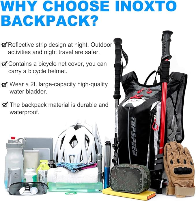INOXTO Hydration Pack Backpack，18L Hydration Pack Lightweight Water Backpack with 2L Water Bladder Bag Daypack for Hiking Running Cycling Camping Hunting for Women Men