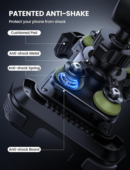Lamicall Motorcycle Phone Mount Holder - [Dual Vibration Dampener] [Upgrade Handlebar Clip] Motorcycle Cell Phone Holder, Bike Phone Mount, Fit iPhone 16/15/14/13 Pro Max, 4.7-6.7" Phones, Green