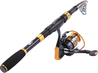 Sougayilang Fishing Rod Reel Combos Carbon Fiber Telescopic Fishing pole with Spinning Reel for Travel Saltwater Freshwater Fishing