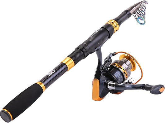 Sougayilang Fishing Rod Reel Combos Carbon Fiber Telescopic Fishing pole with Spinning Reel for Travel Saltwater Freshwater Fishing