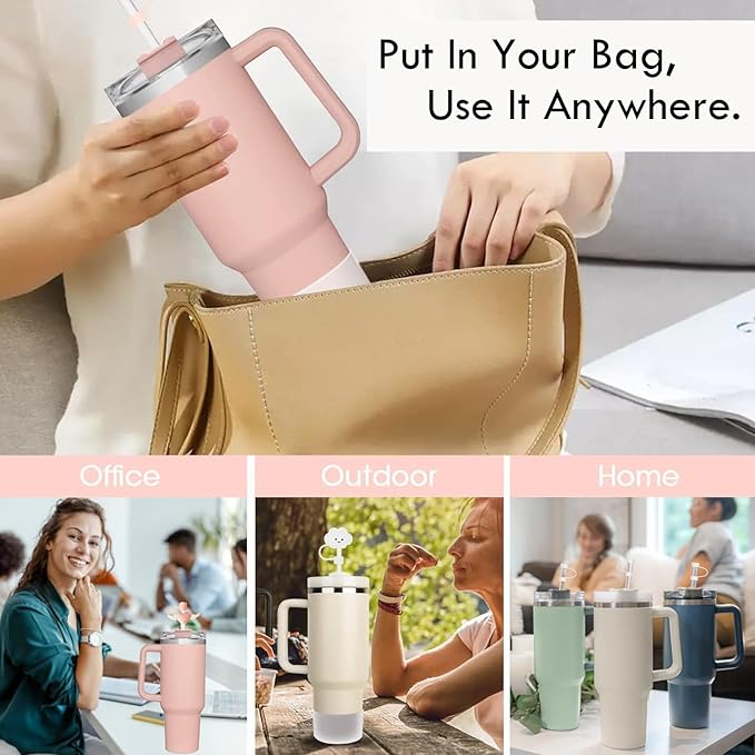 Stanley Cup Accessories - 6pc Spill Proof Stoppers, Straw Covers, Boot for 40oz & 30oz Tumblers (WHITE)