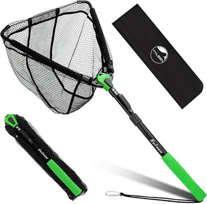 YVLEEN Floating Fishing Net Fish Landing Net - Upgraded Design Foldable & Lightweight Freshwater Fishing Landing Net, Ultra-Thin Rubber Fish Net Easy Catch and Release, Fishing Gifts for Men