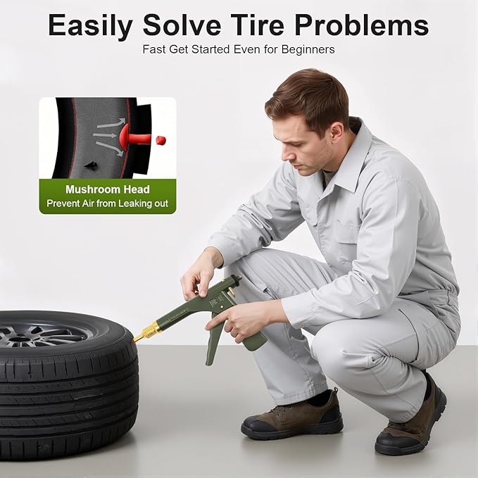 TFCFL Tire Plug Gun Mushroom Tire Plug Kit, Car Auto Tire Plugger Tubeless Tire Wheel Repair Gun Kit w/Plug Rubber Plugging, Portable Car Tire Motorcycle Tire Plugger