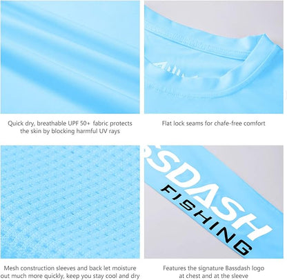 BASSDASH Fishing T Shirts for Men UV Sun Protection UPF 50+ Long Sleeve Tee T-Shirt